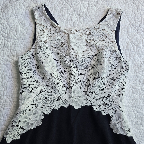 Lauren Ralph Lauren White Navy Lace Overlay Sleeveless Crepe Dress Size 4 - Picture 2 of 14